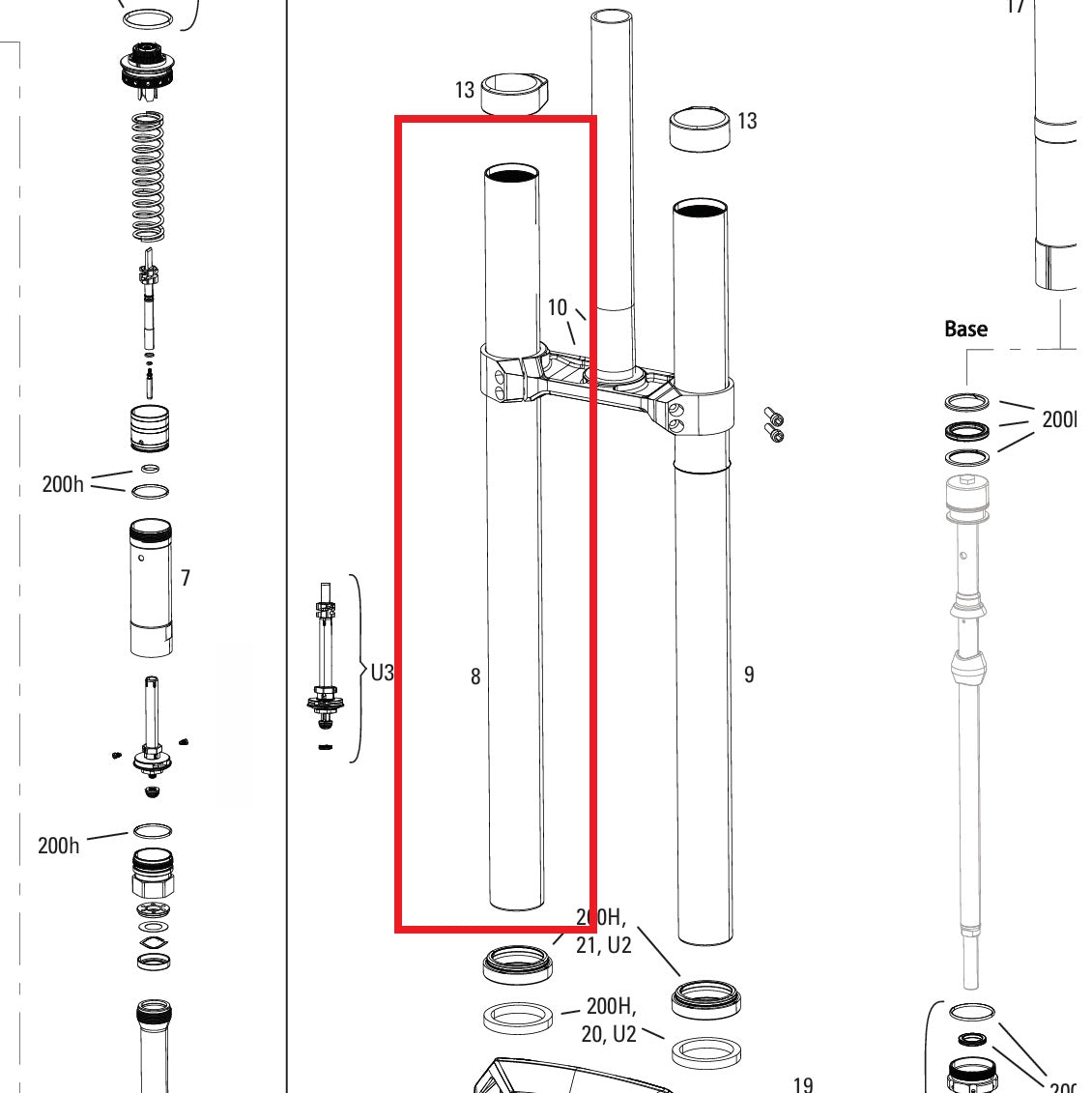 Plongueur Droit ROCKSHOX 38mm BOXXER D1+(2024+) Noir