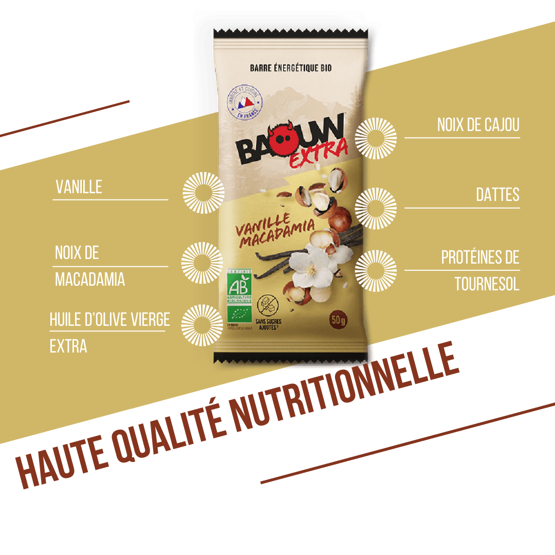 Barre Énergétique BAOUW BIO EXTRA Vanille-Macadamia (50g)