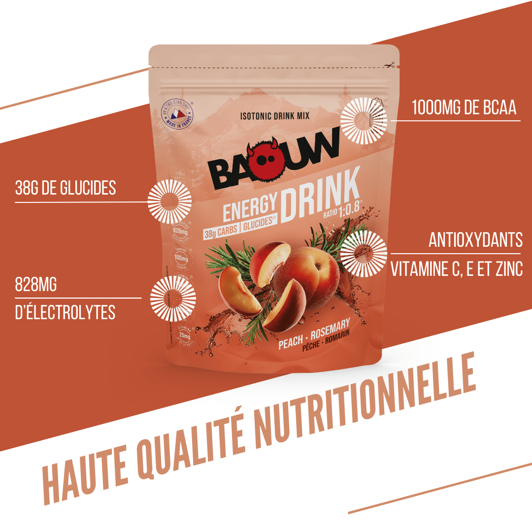 Boisson Énergétique BAOUW ISOTONIC (585g) Pêche Romarin