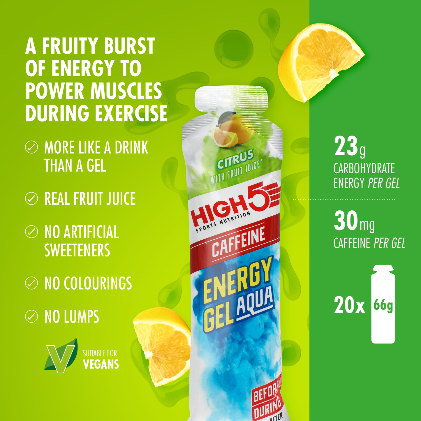 Gel Énergétique HIGH5 ENERGY GEL Aqua Caffeine (66g) Citron