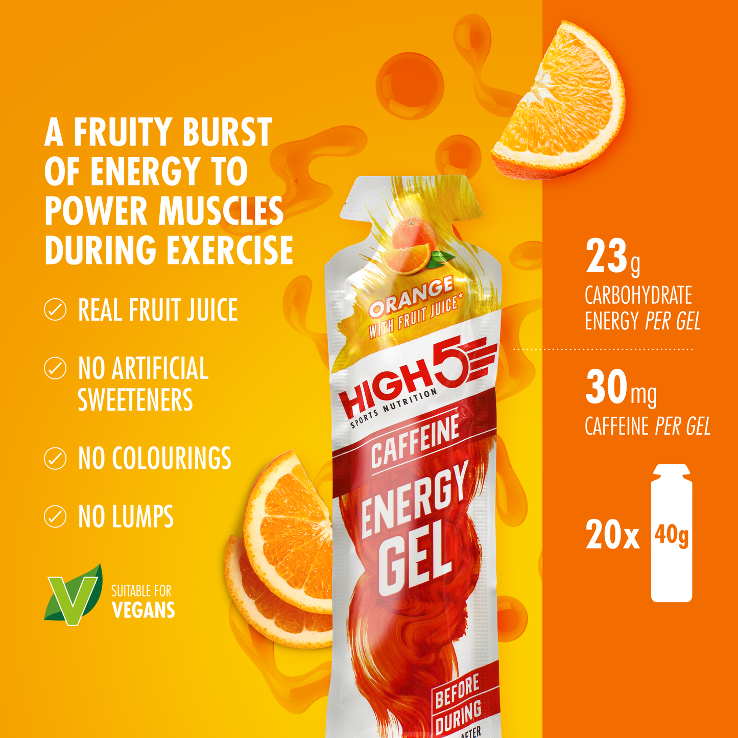 Gel Énergétique HIGH5 ENERGY GEL Caffeine (40g) Orange