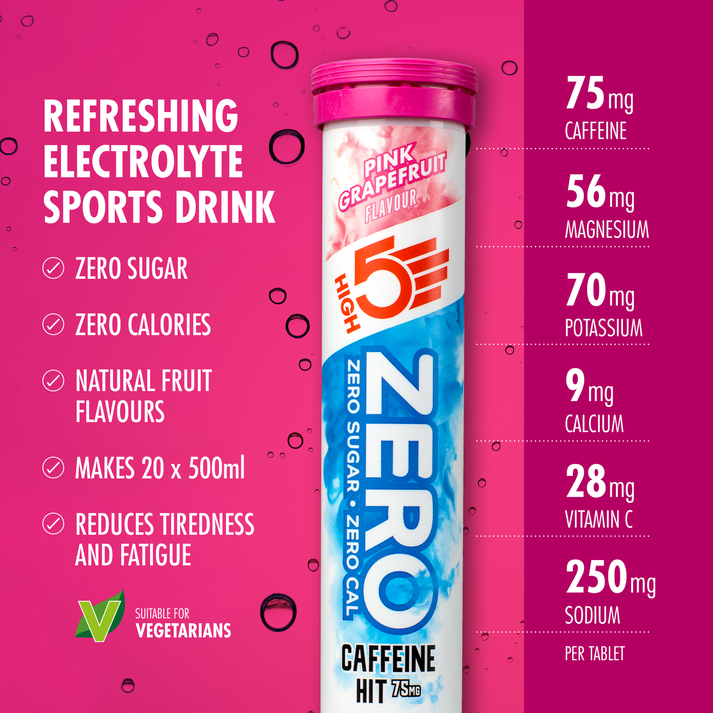 Pastilles d'Hydratation Electrolytes HIGH5 ZERO Caffeine (x20) Pamplemousse Rose