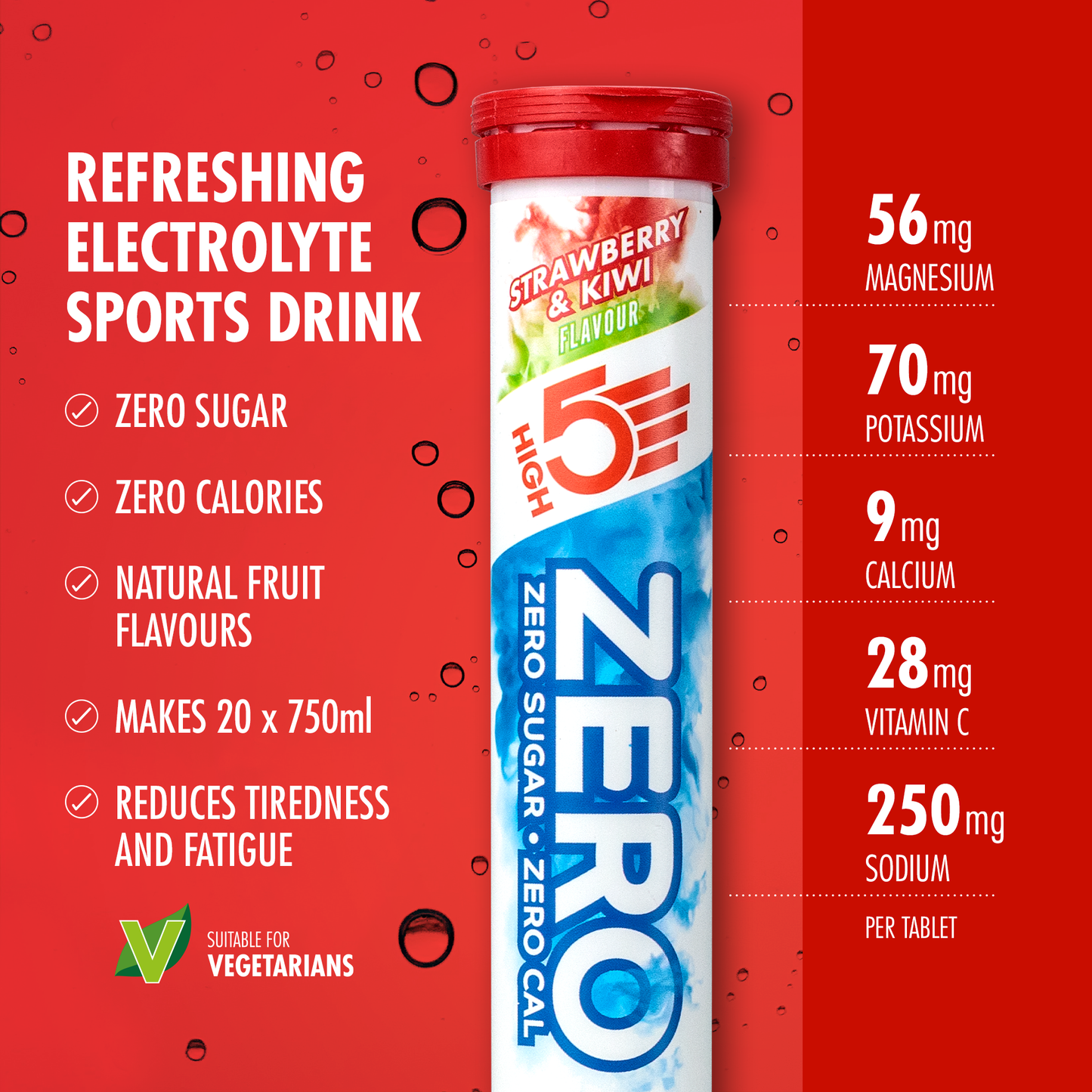 Pastilles d'Hydratation Electrolytes HIGH5 ZERO (x20) Fraise Kiwi