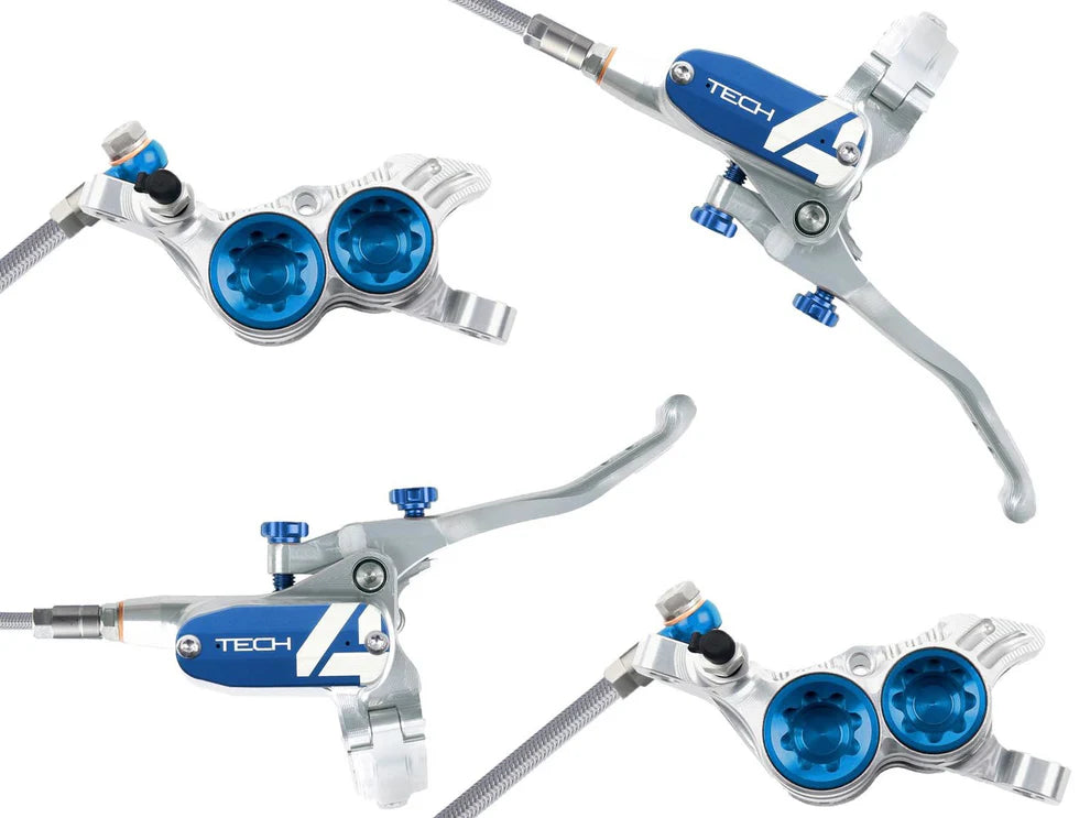 Paire de Freins HOPE TECH 4 E4 Durite Aviation Argent/bleu