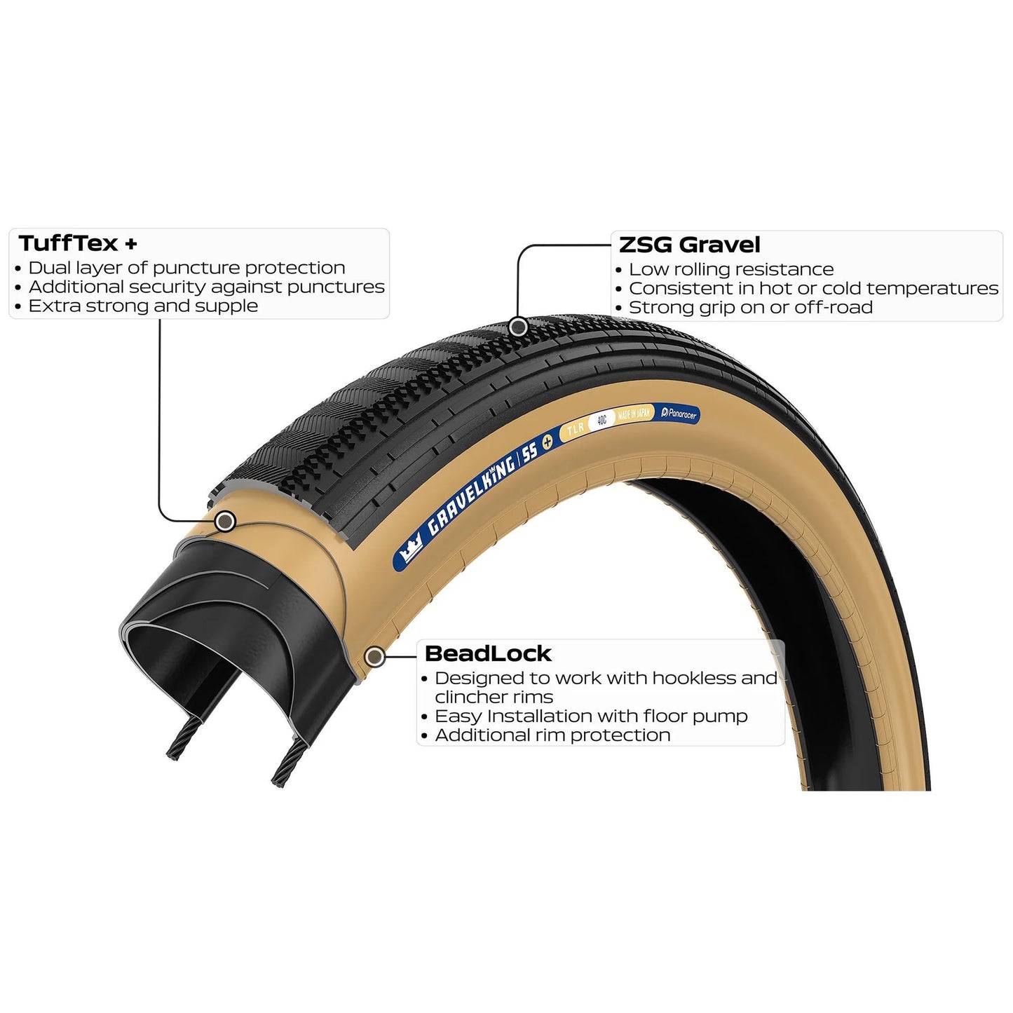 Pneu PANARACER GRAVELKING SEMISLICK+ TLR 700x45c Tubeless Ready Beige