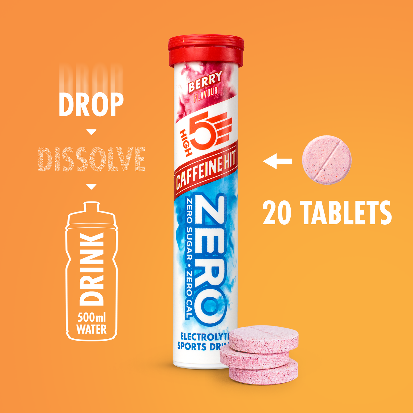 Pastilles d'Hydratation Electrolytes HIGH5 ZERO Caffeine (x20) Fruits Rouge