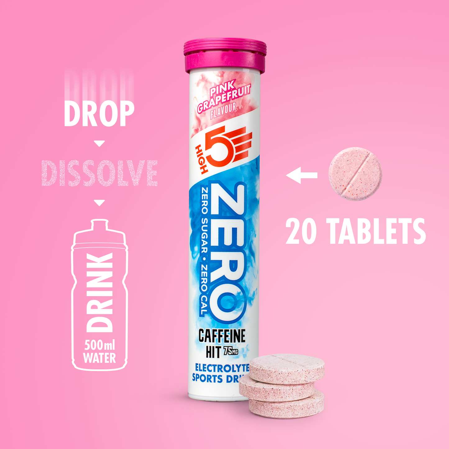 Pastilles d'Hydratation Electrolytes HIGH5 ZERO Caffeine (x20) Pamplemousse Rose