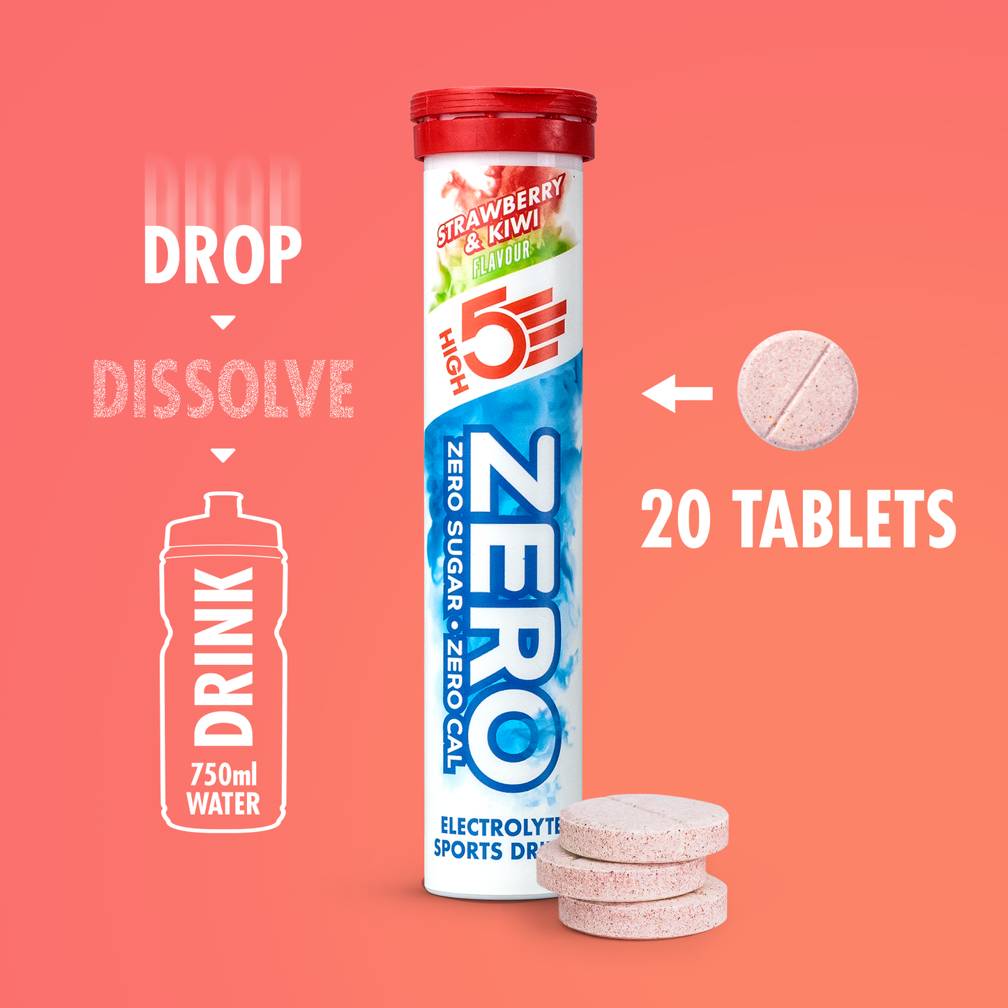 Pastilles d'Hydratation Electrolytes HIGH5 ZERO (x20) Fraise Kiwi
