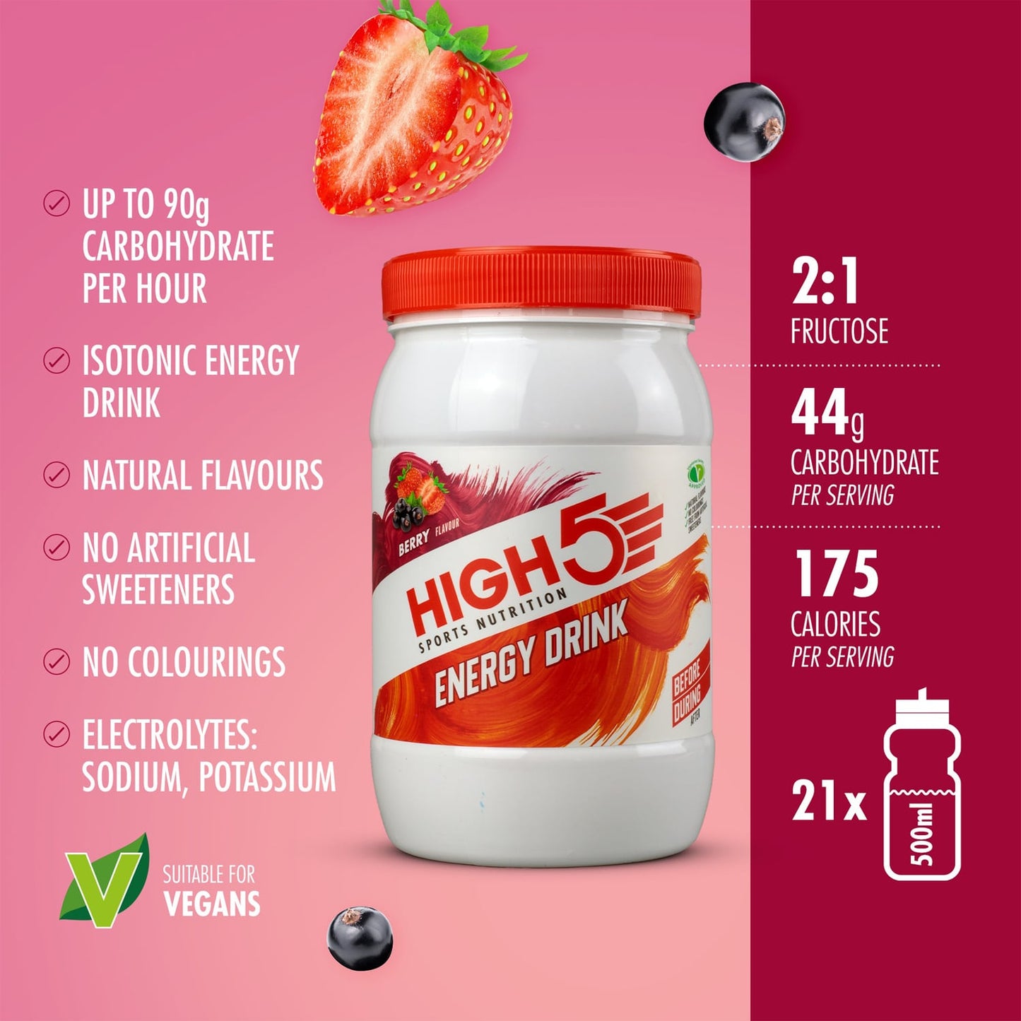 Boisson Énergétique HIGH5 ENERGY DRINK (1kg) Fruits Rouge