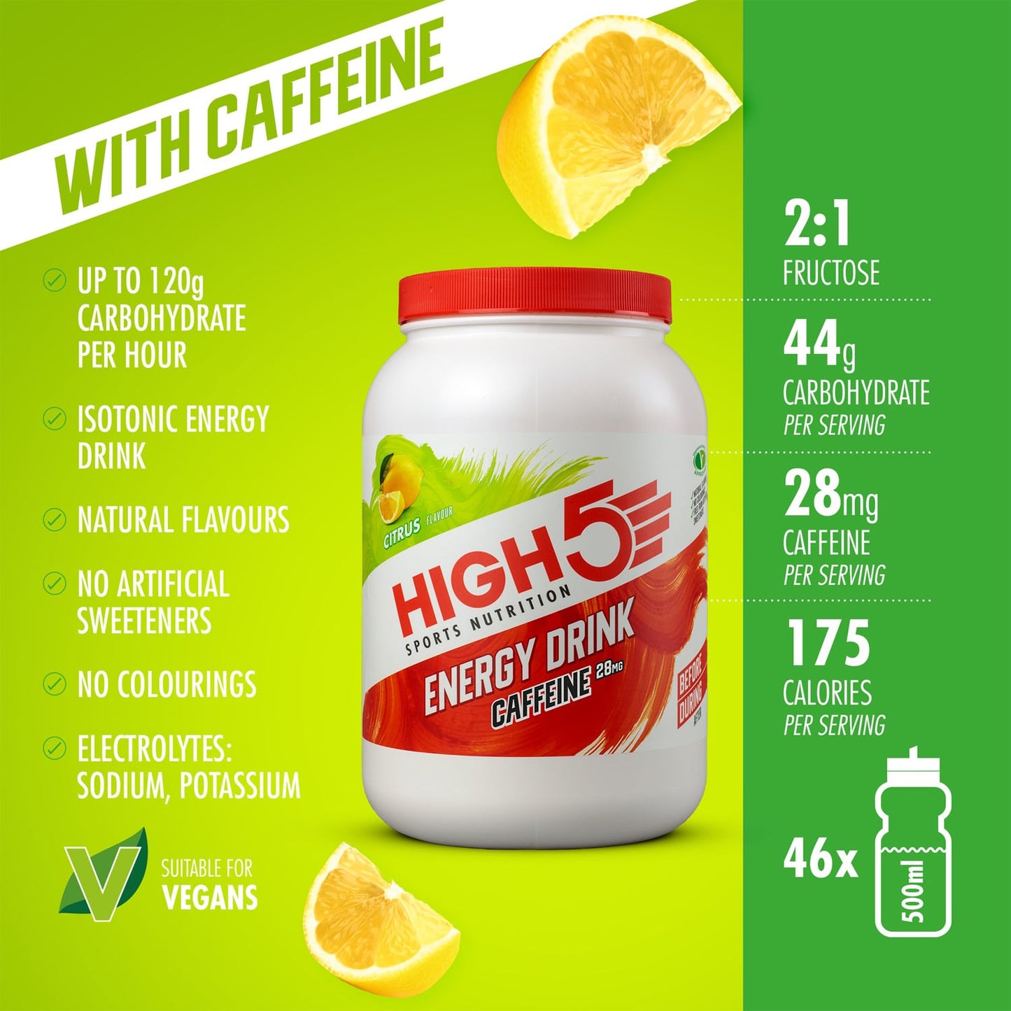 Boisson Énergétique HIGH5 ENERGY DRINK CAFFEINE (2.2kg) Citron