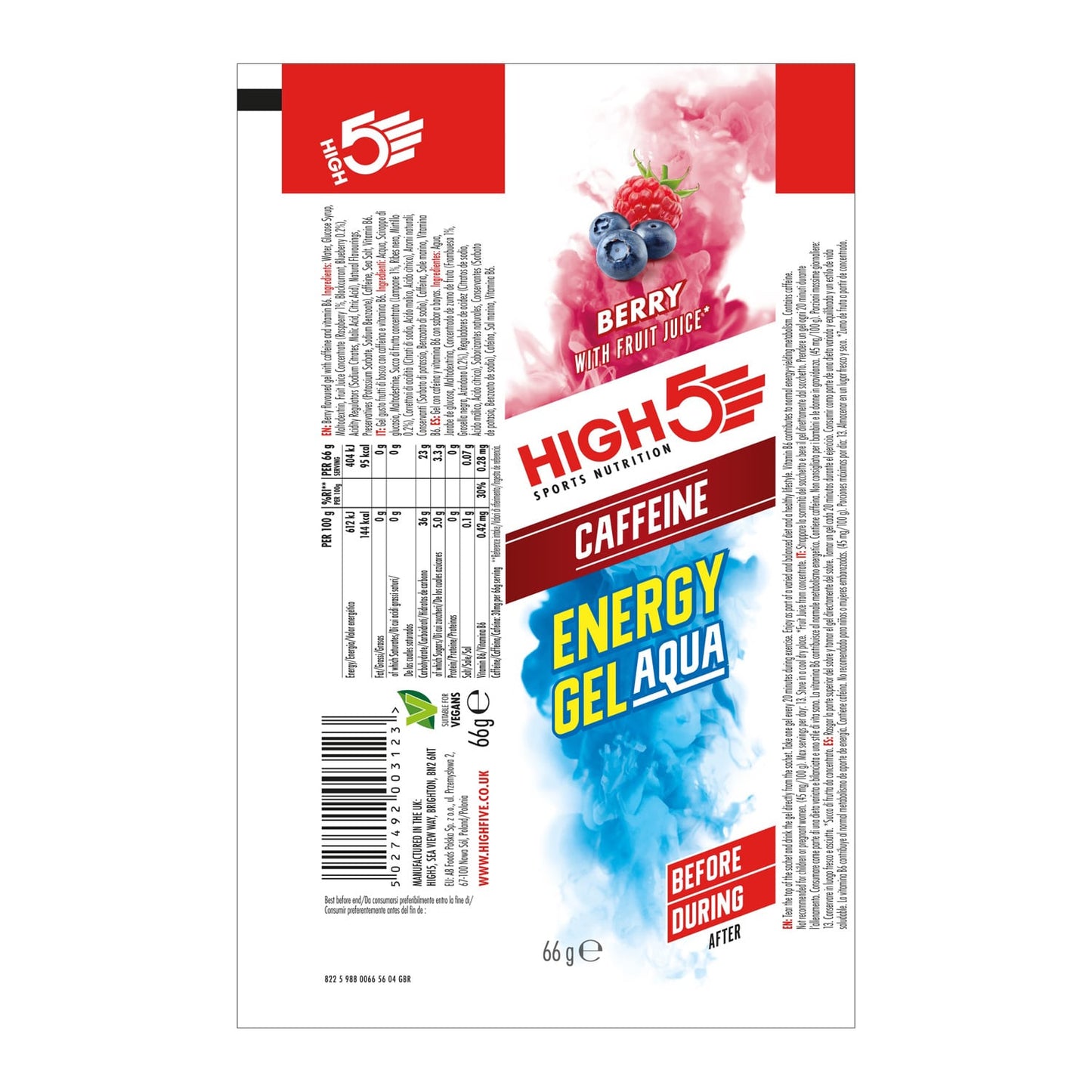 Gel Énergétique HIGH5 ENERGY GEL Aqua Caffeine (66g) Fruits Rouge