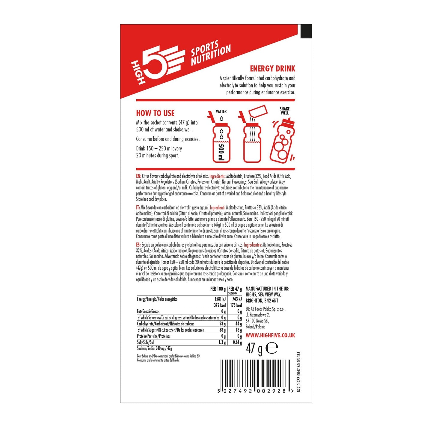 Boisson Énergétique HIGH5 ENERGY DRINK CAFFEINE HIT (47g) Citron