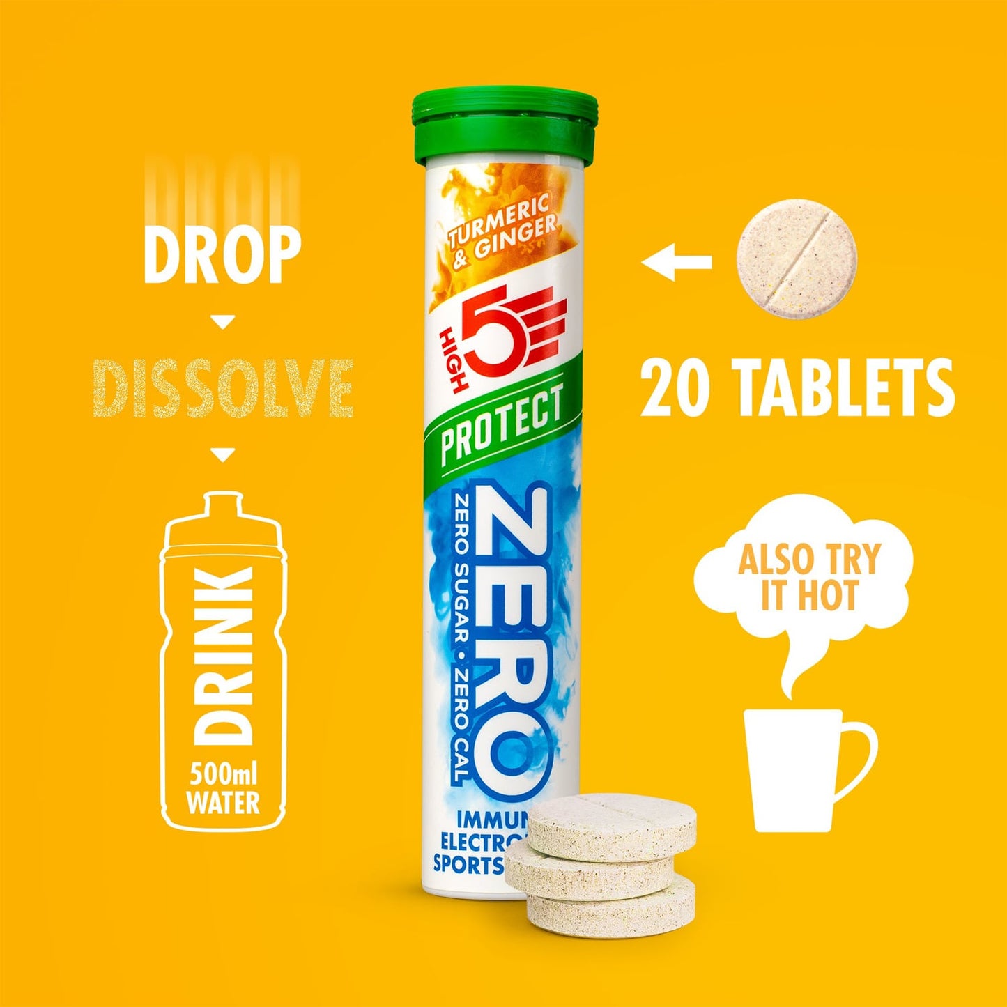 Pastilles d'Hydratation Electrolytes HIGH5 ZERO PROTECT (x20) Curcuma Gingembre
