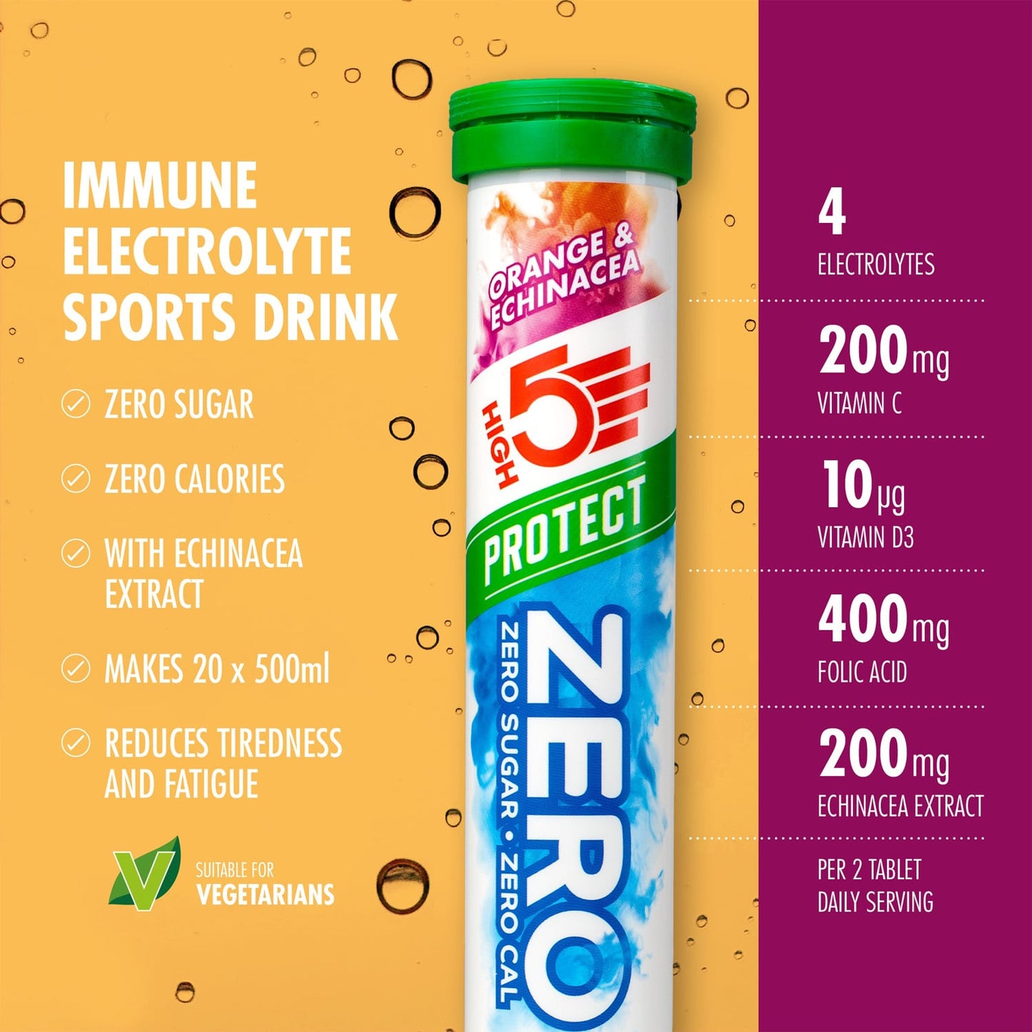 Pastilles d'Hydratation Electrolytes HIGH5 ZERO PROTECT (x20) Orange & Echinacée