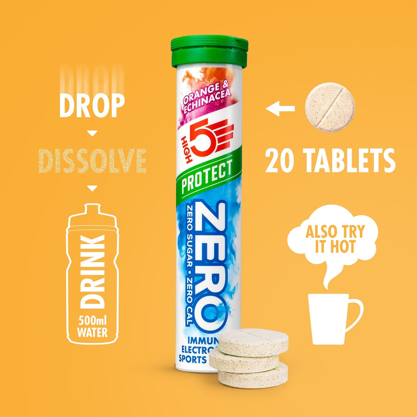 Pastilles d'Hydratation Electrolytes HIGH5 ZERO PROTECT (x20) Orange & Echinacée