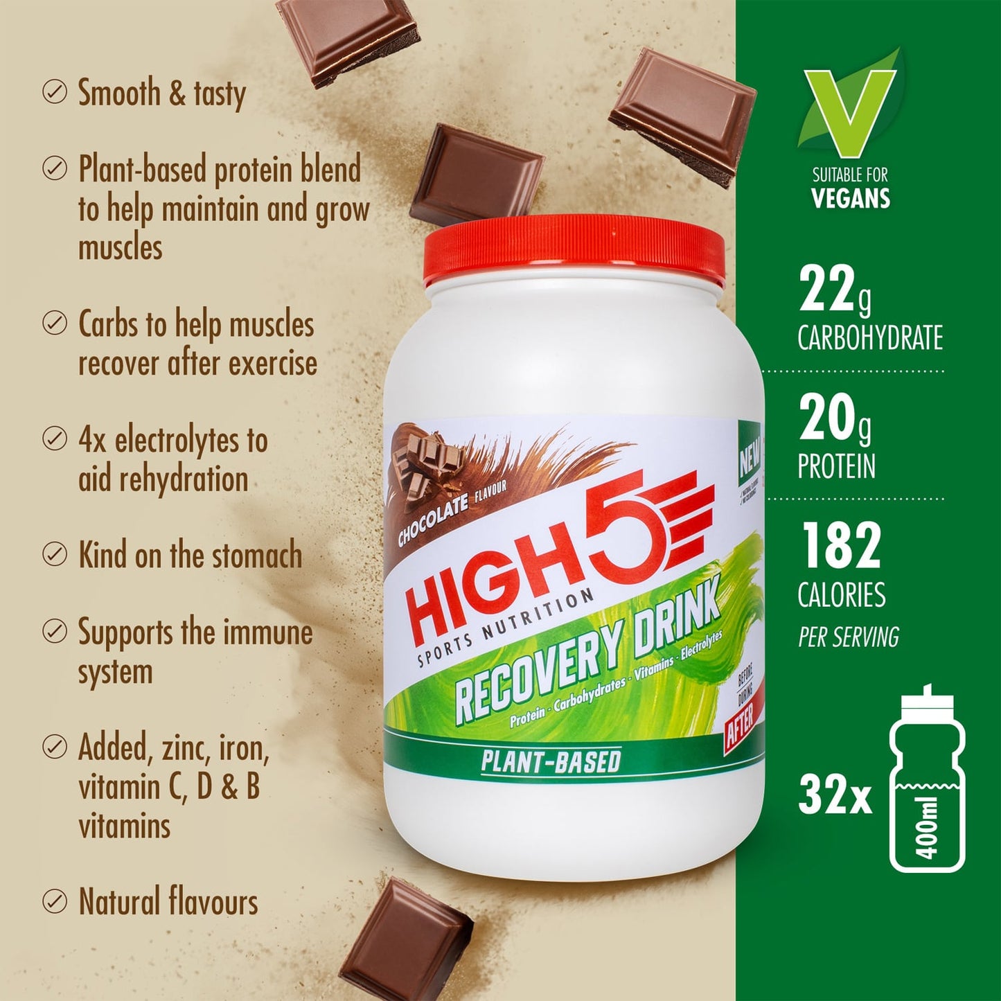 Boisson de Récupération HIGH5 PLANT-BASED RECOVERY DRINK (1.6kg) Chocolat