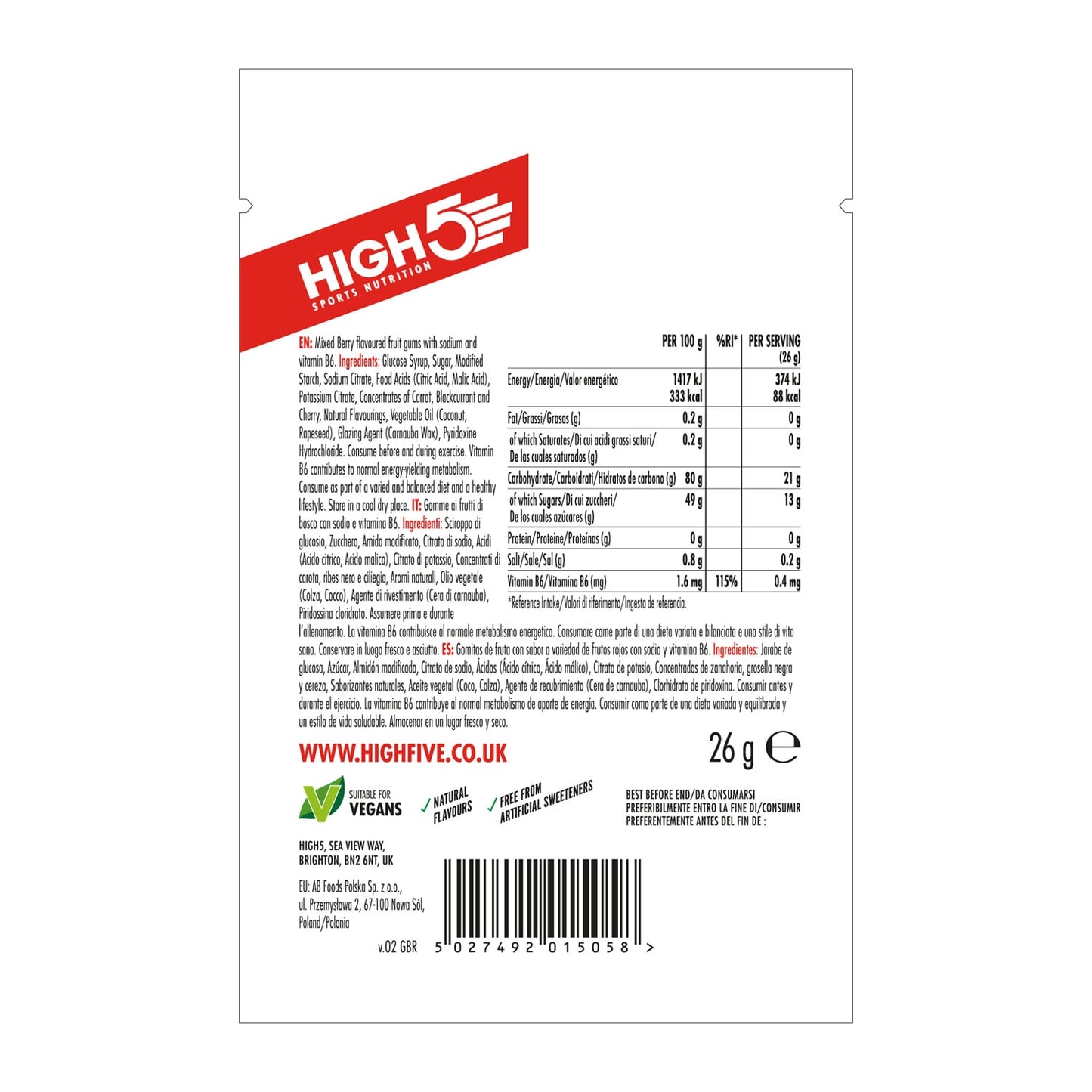 Gommes Énergétiques HIGH5 ENERGY GUMMIES Fruits Rouge