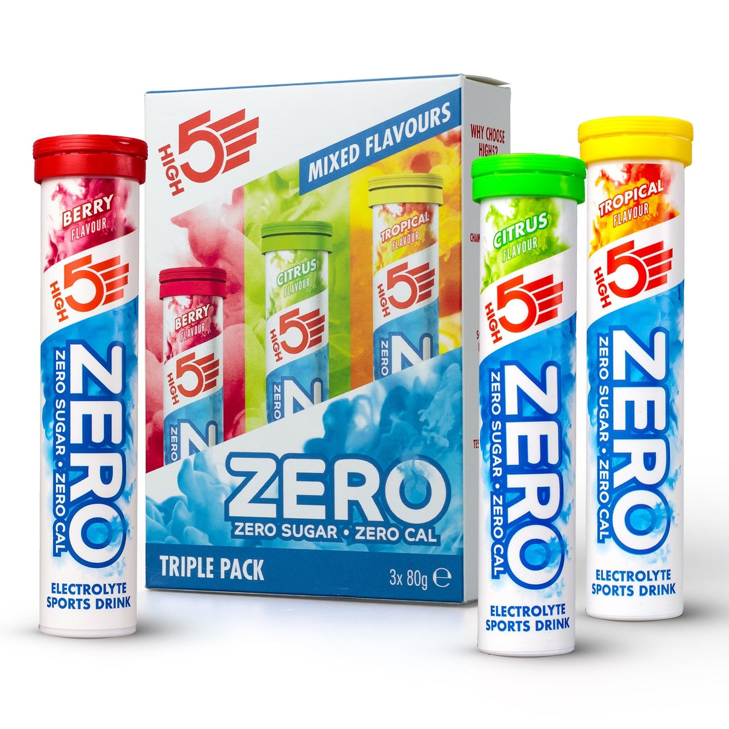 Pack 3x20 Pastilles HIGH5 ZERO Hydratation Electrolyte Fruits Rouge/Citron/Tropical