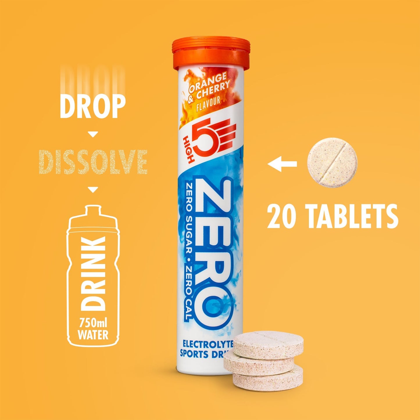 Boisson Anticrampe HIGH5 ZERO Tube de 20 Pastilles Orange et Cerise