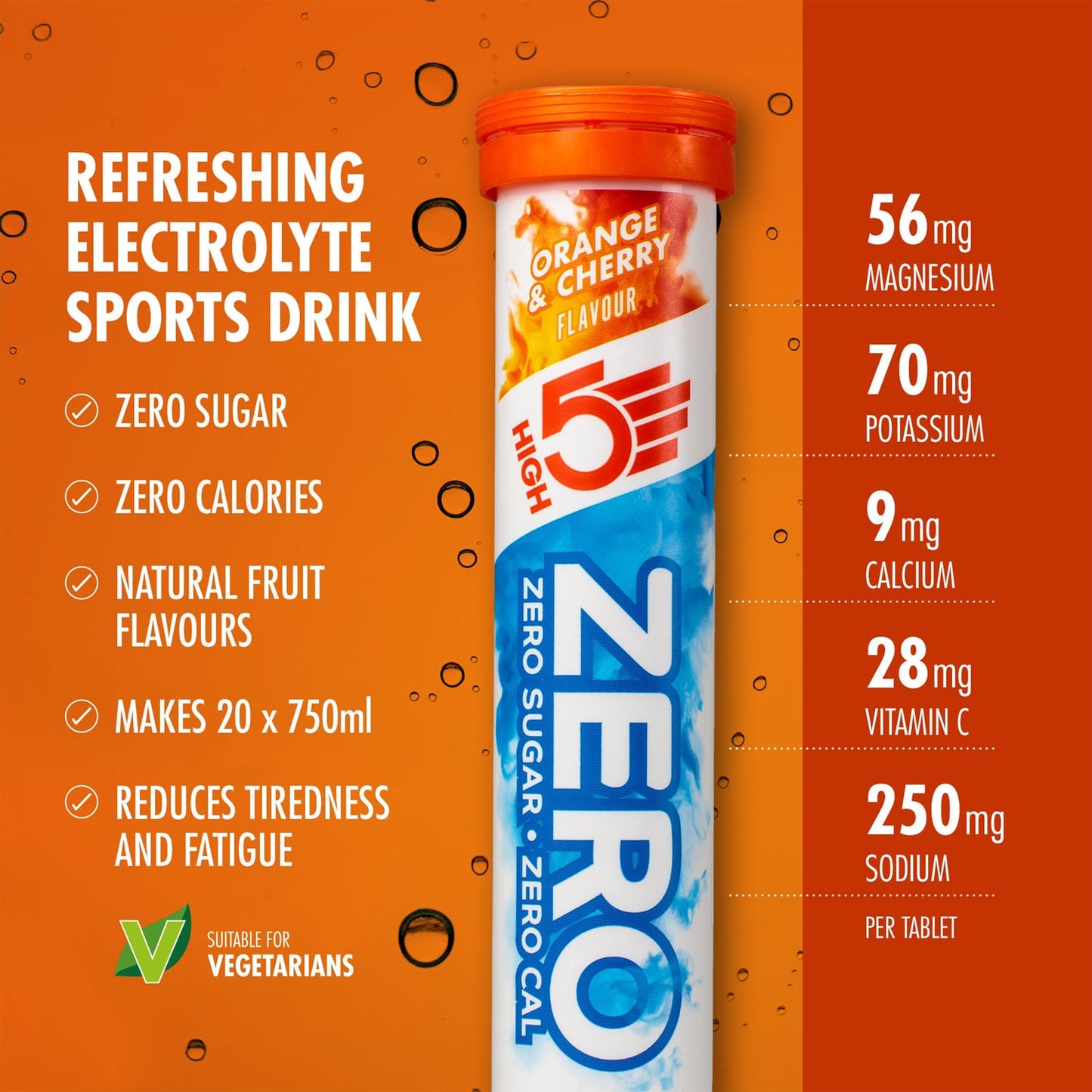 Boisson Anticrampe HIGH5 ZERO Tube de 20 Pastilles Orange et Cerise