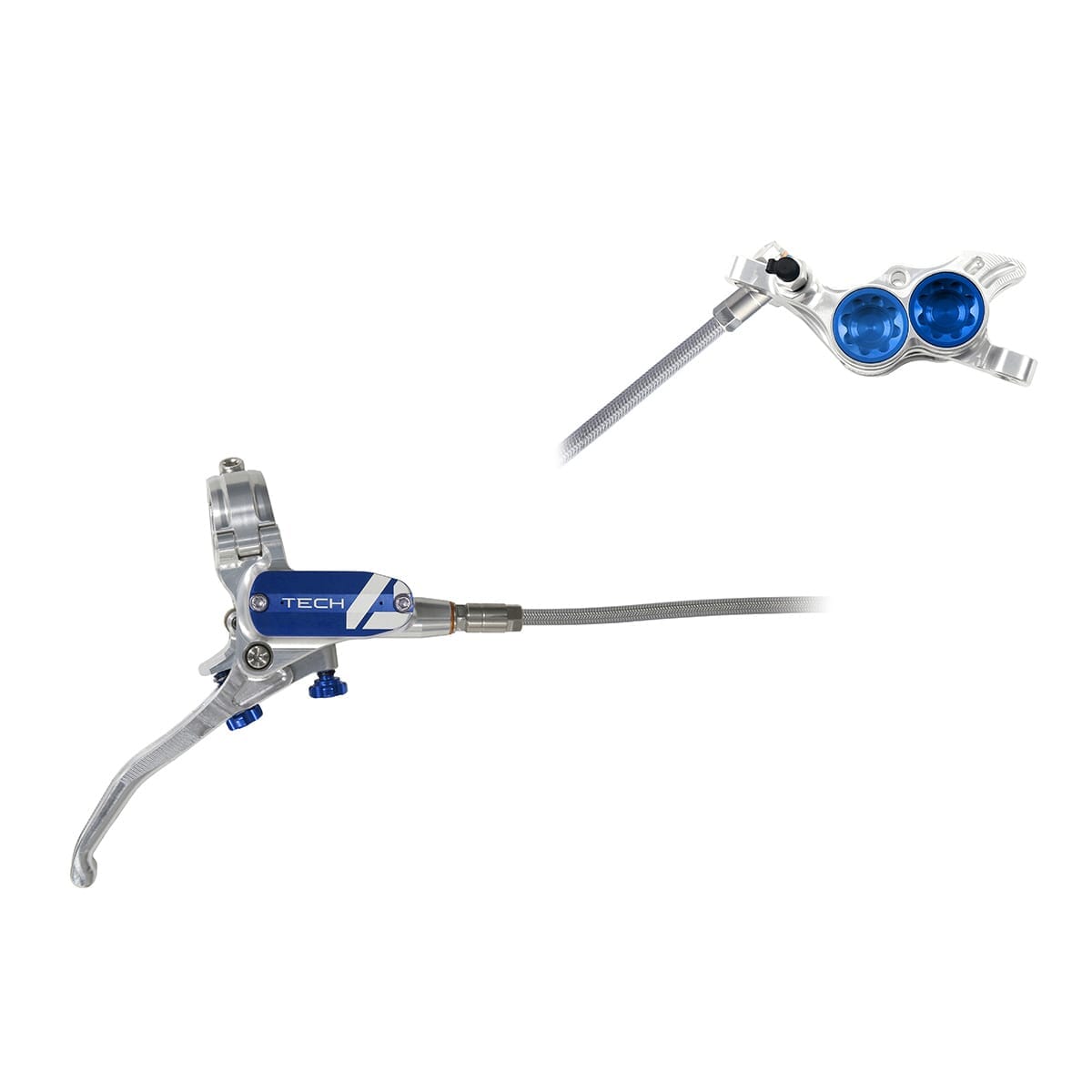 Paire de Freins HOPE TECH 4 E4 Durite Aviation Argent/bleu
