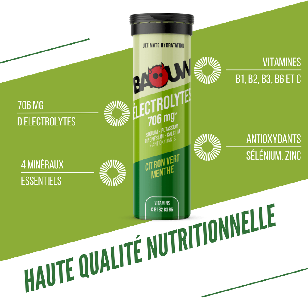 Boisson Énergétique BAOUW (Tube de 10 Pastilles) Citron Vert/Menthe