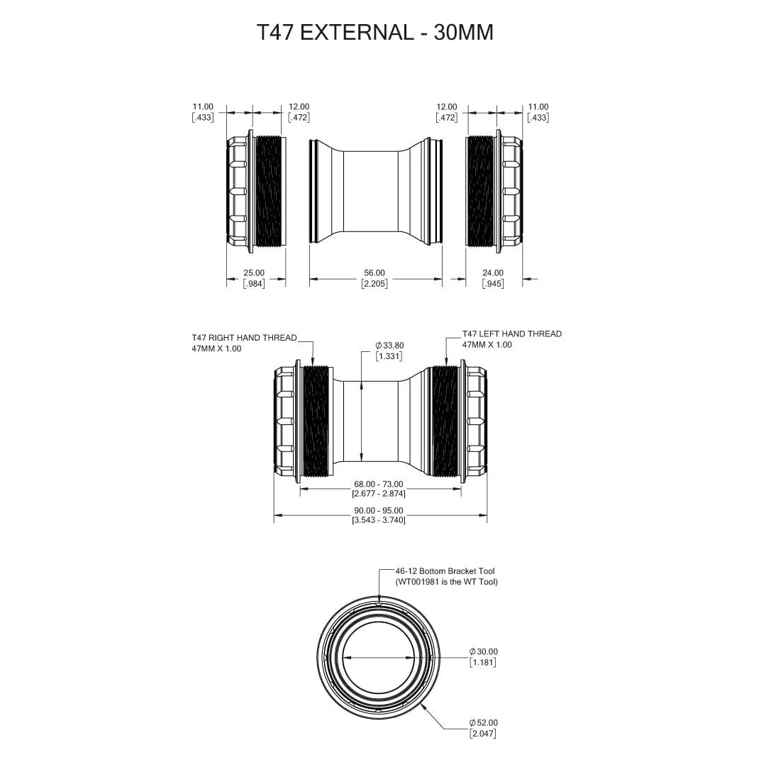 Boitier de Pédalier WOLFTOOTH T47 Externe 30mm Raw Silver