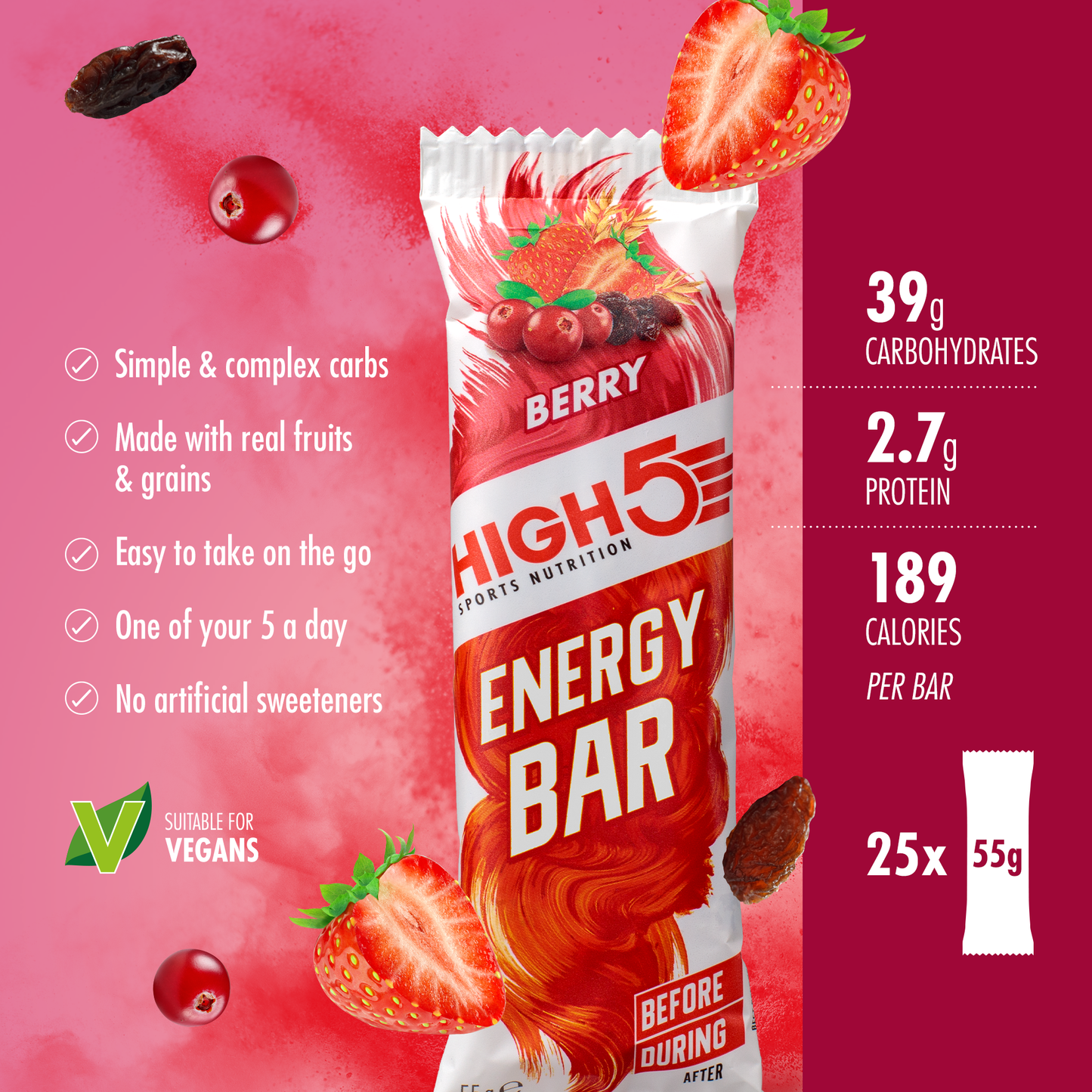 Barre Énergétique HIGH5 ENERGY BAR (55g) Fruits rouges