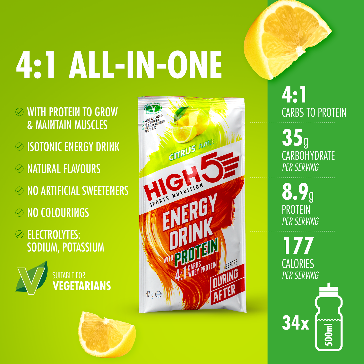 Boisson Énergétique HIGH5 ENERGY DRINK PROTEIN (47g) Citron