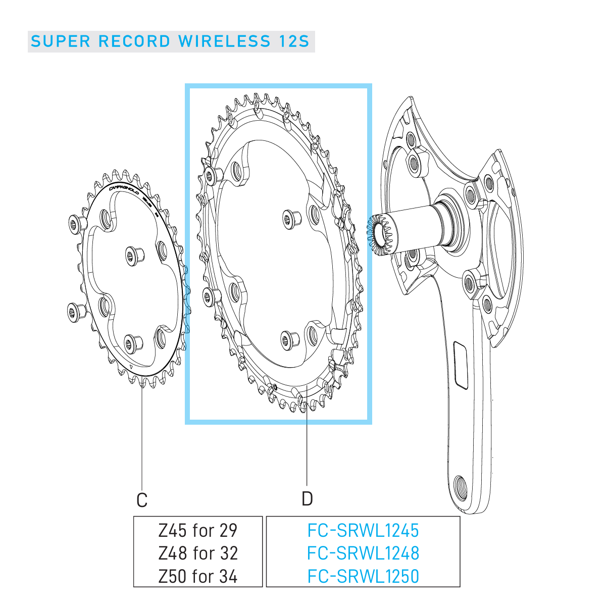 Plateau Campagnolo Super Record 53D 12V 145 BCD Plateau Campagnolo Super Record 53D 12V 145 BCD