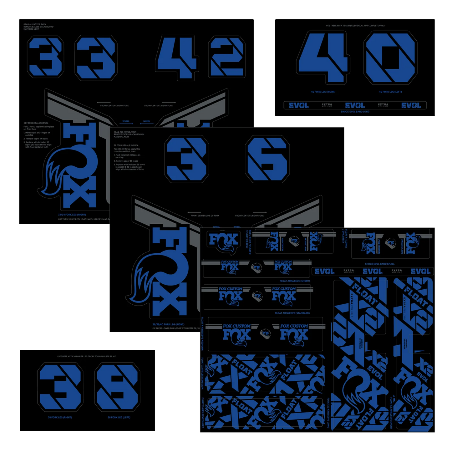 Kit Stickers FOX Fourche et Amortisseur Bleu