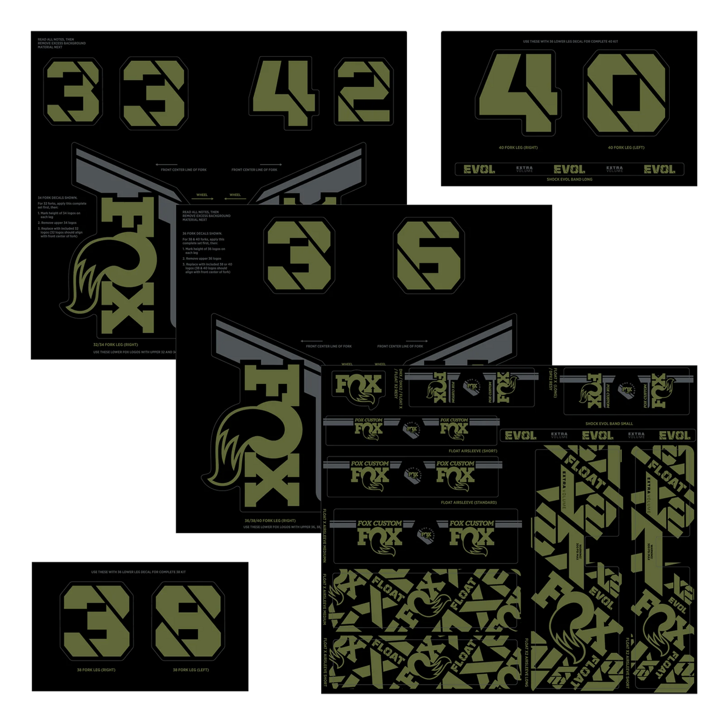 Kit Stickers FOX Fourche et amortisseur Vert Olive