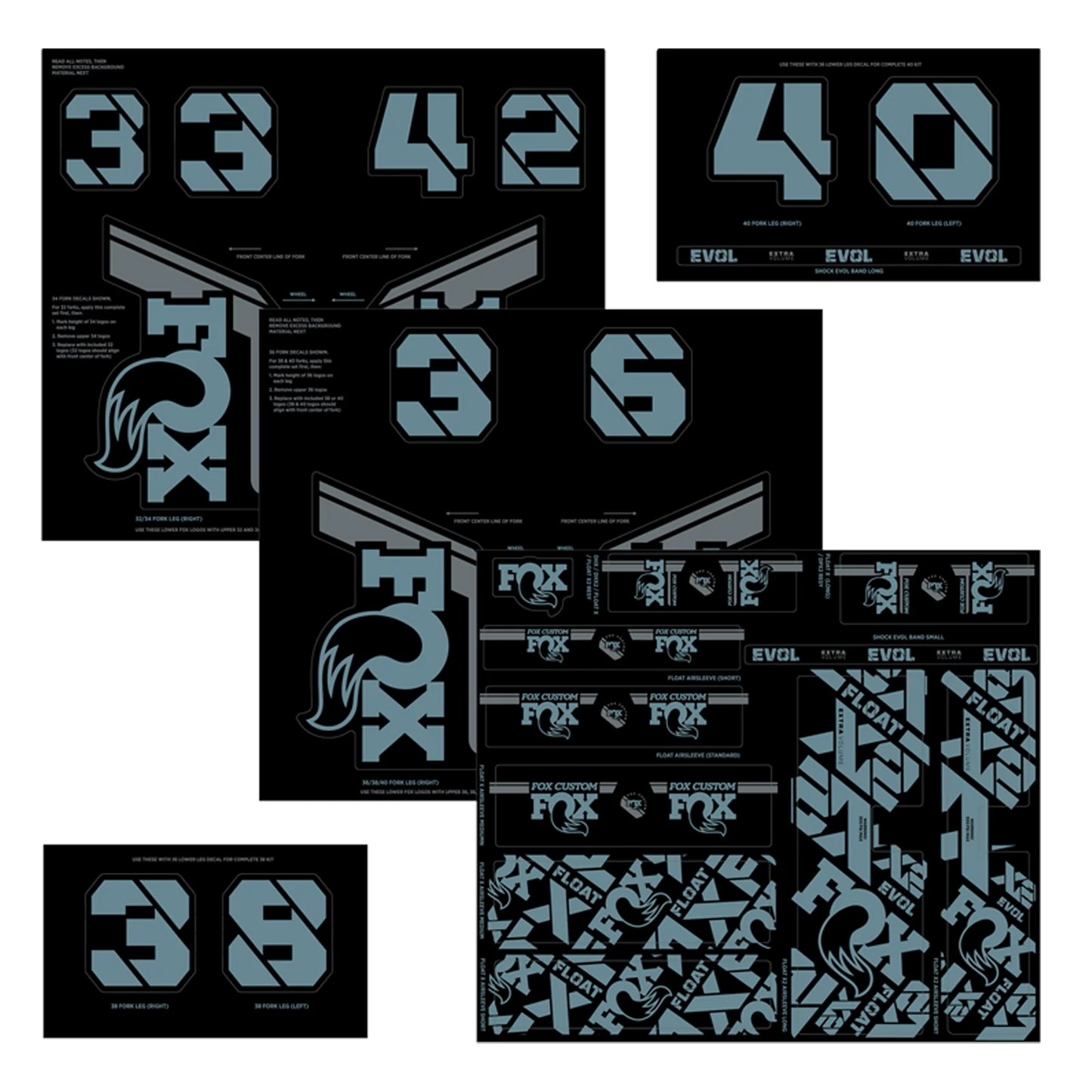 Kit Stickers FOX Fourche et Amortisseur Bleu Gris