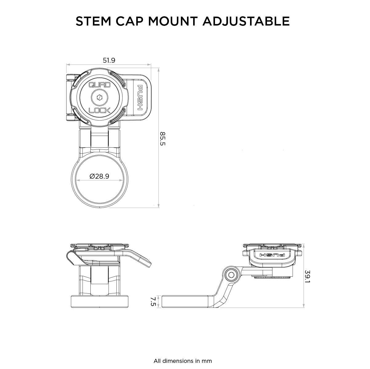 Support de Fixation sur Potence QUADLOCK OUT CAP MOUNT ADJUSTABLE