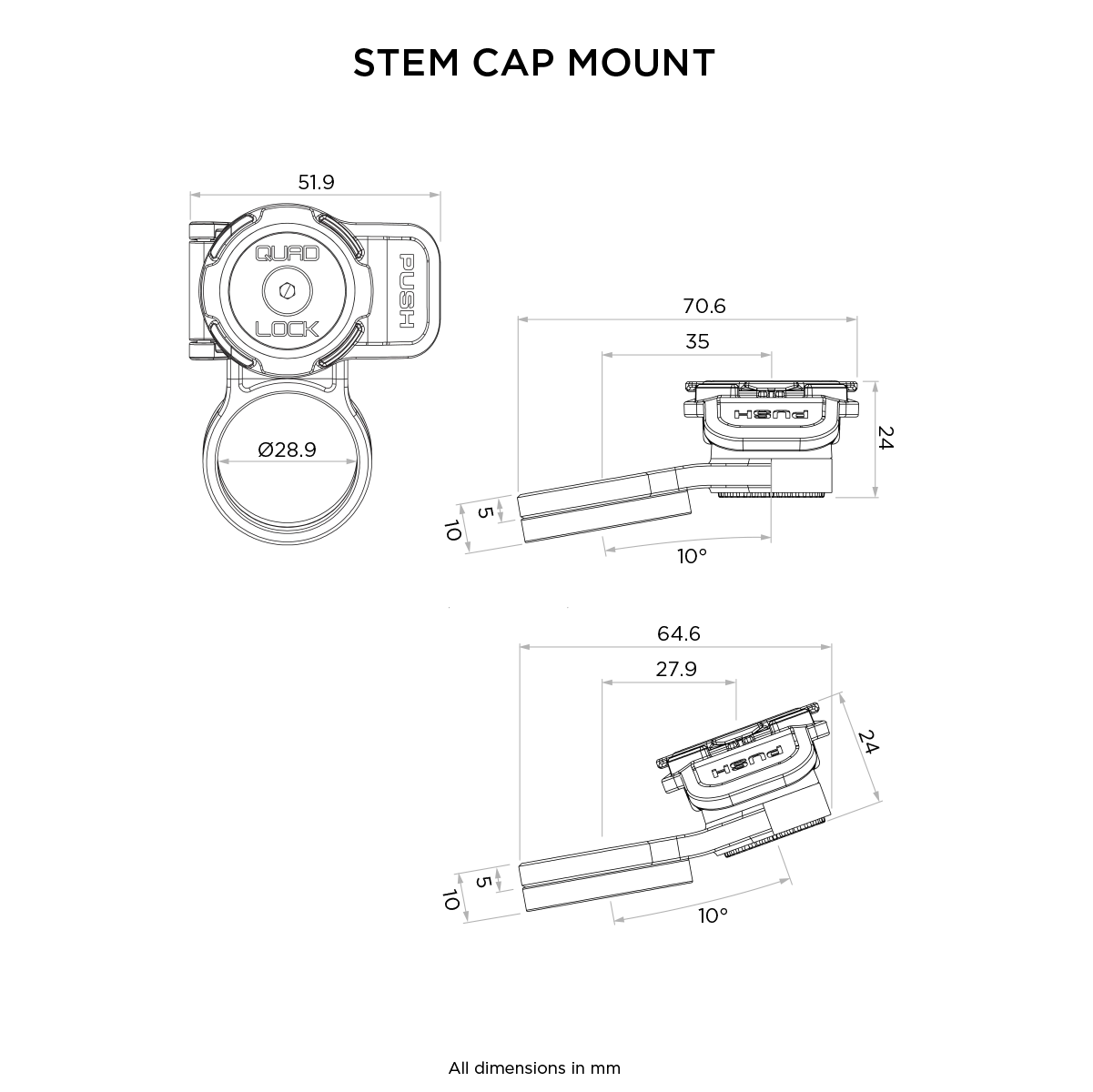 Support de Fixation sur Potence QUADLOCK OUT CAP MOUNT PRO