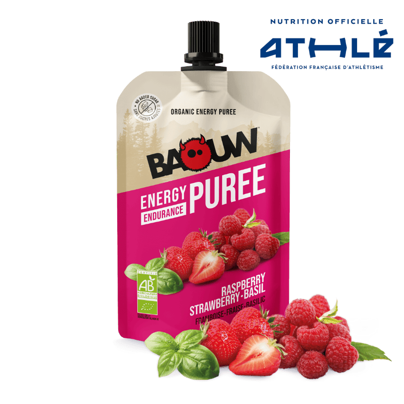 Purée Energétique BAOUW Bio Recette aux Fruits Framboise/Fraise/Basilic (90g)