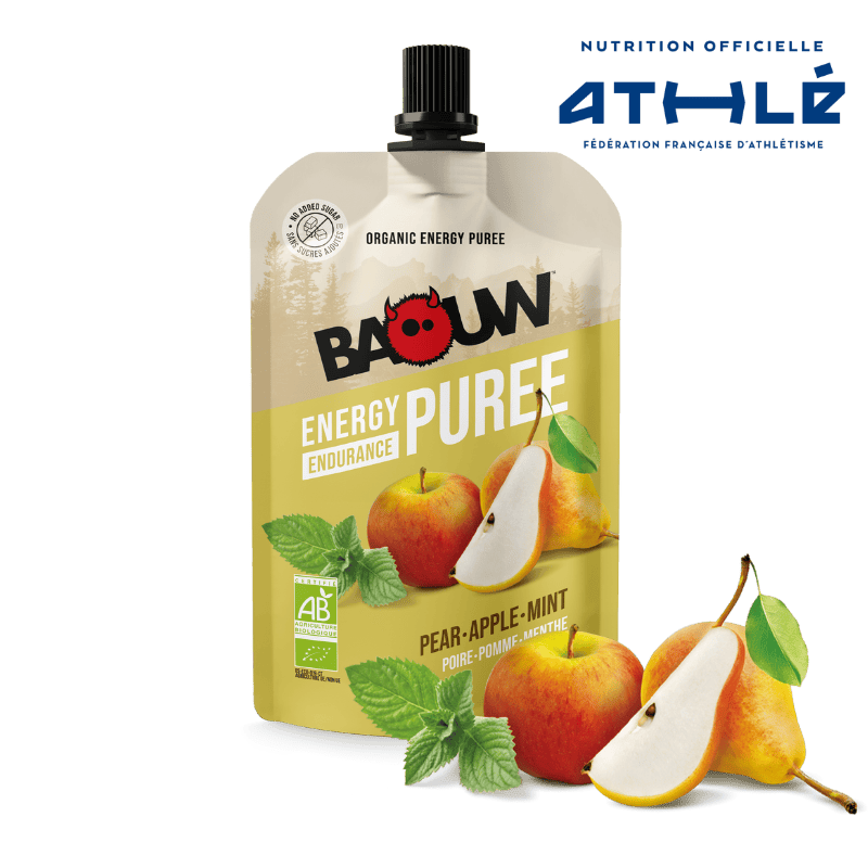 Purée Energétique BAOUW Bio Recette aux Fruits Poire/Pomme/Menthe (90g)