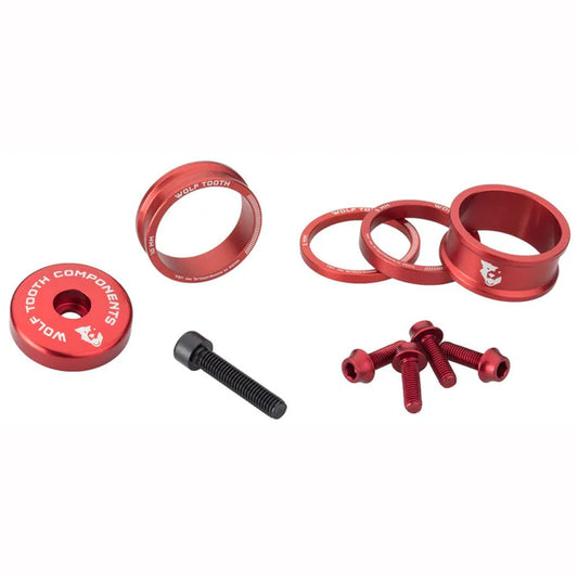 Kit Entretoises, Capot de Potence et Vis WOLFTOOTH BLING KIT Rouge