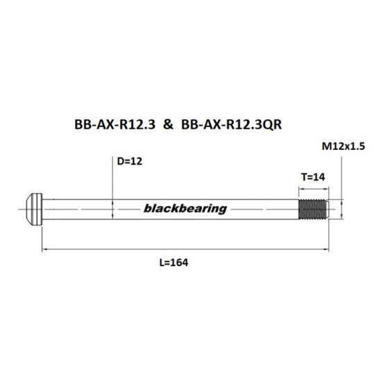 Axe de Roue Arrière BLACKBEARING 12x142 mm (12mm-163.5-M12x1.5-13.5mm)