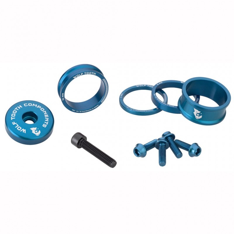 Kit Entretoises, Capot de Potence et Vis WOLFTOOTH BLING KIT Bleu