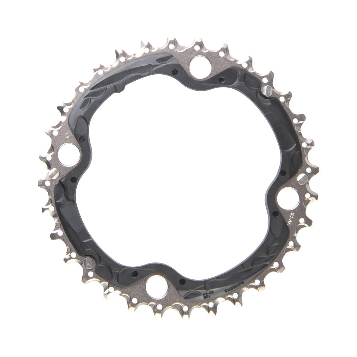 Plateau Intermédiaire SHIMANO SLX M660/670/XT M780 10V 4 Trous 104mm — vue du plateau sur fond blanc