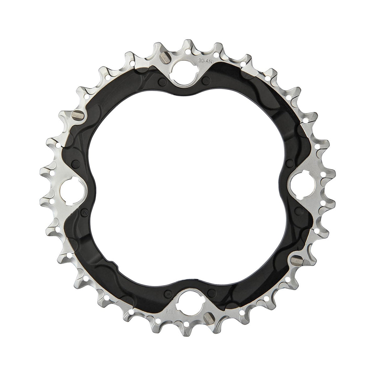 Plateau Intermédiaire SHIMANO SLX M672/XT M782 10V 4 Trous 96mm — vue du plateau sur fond blanc