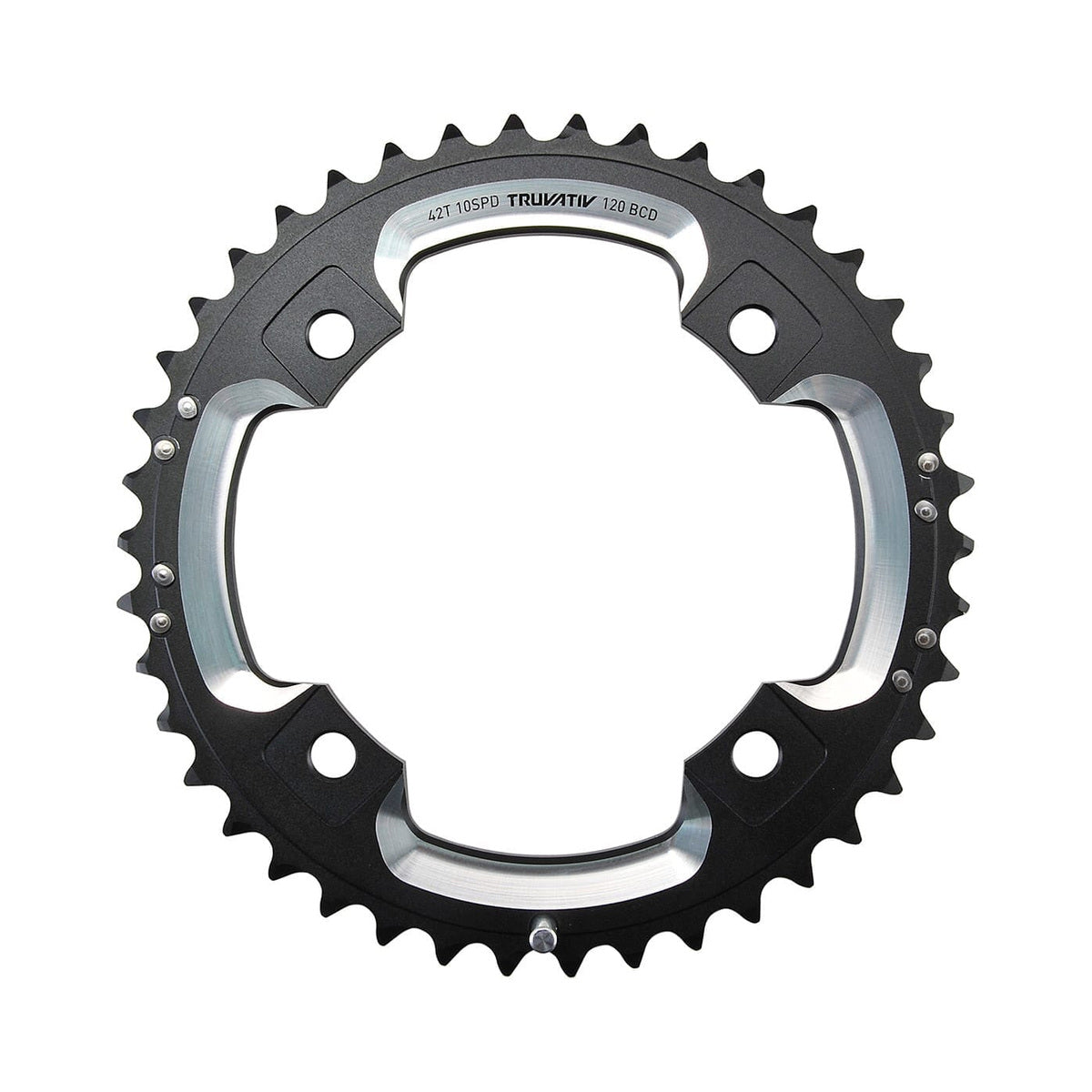 Plateau Extérieur SRAM/TRUVATIV 10V 4 Trous 120mm 39 Dts Alu Noir/Argent — vue du plateau sur fond blanc