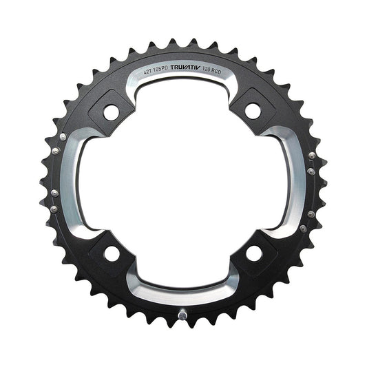 Plateau Extérieur SRAM/TRUVATIV 10V 4 Trous 120mm 39 Dts Alu Noir/Argent — vue du plateau sur fond blanc