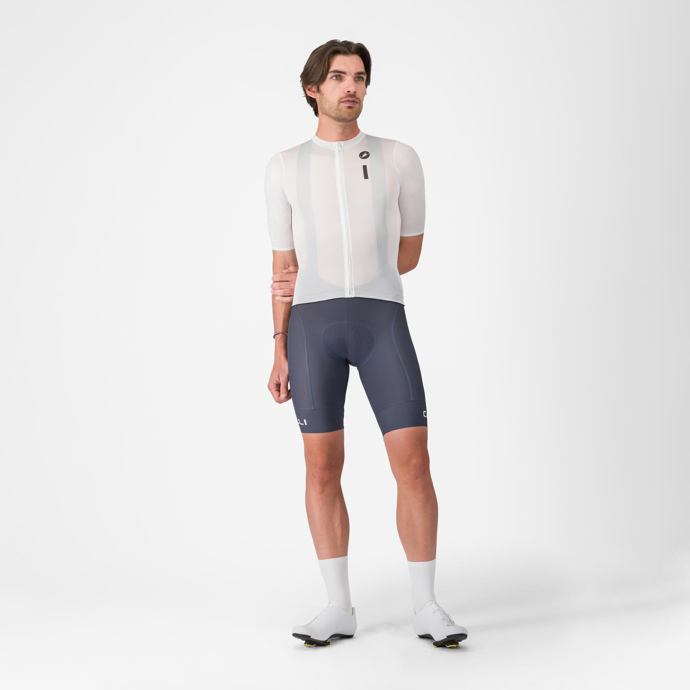 Maillot CASTELLI DRITTONE LOGO Manches Courtes Blanc