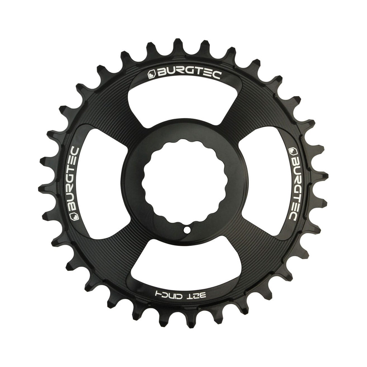 Plateau Mono BURGTEC THICK THIN RaceFace Cinch 10/11/12V Direct Mount Narrow Wide Noir — vue du plateau sur fond blanc