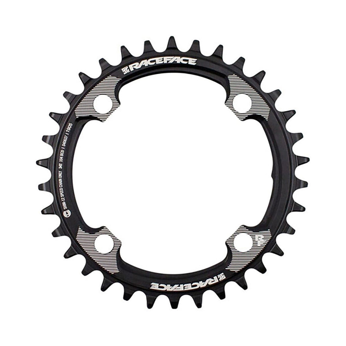 Plateau Mono RACE FACE  Compatible Shimano 12V 4 Trous 104mm Noir — vue du plateau sur fond blanc