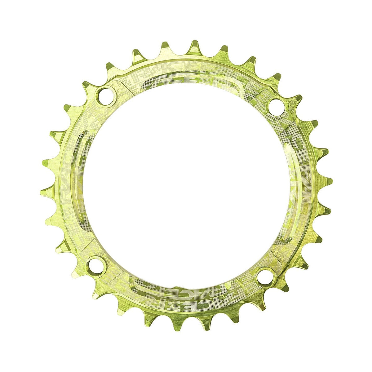 Plateau Mono RACE FACE NARROW WIDE 9/10/11/12V 4 Trous 104mm Vert — vue du plateau sur fond blanc