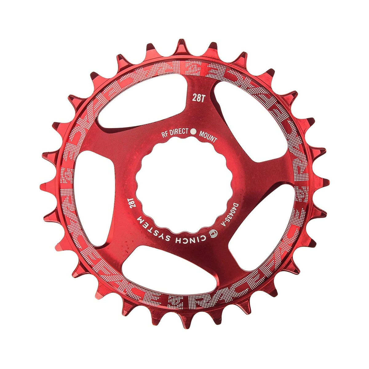 Plateau Mono RACE FACE NARROW WIDE 9/10/11/12V Cinch Direct Mount Rouge — vue du plateau sur fond blanc