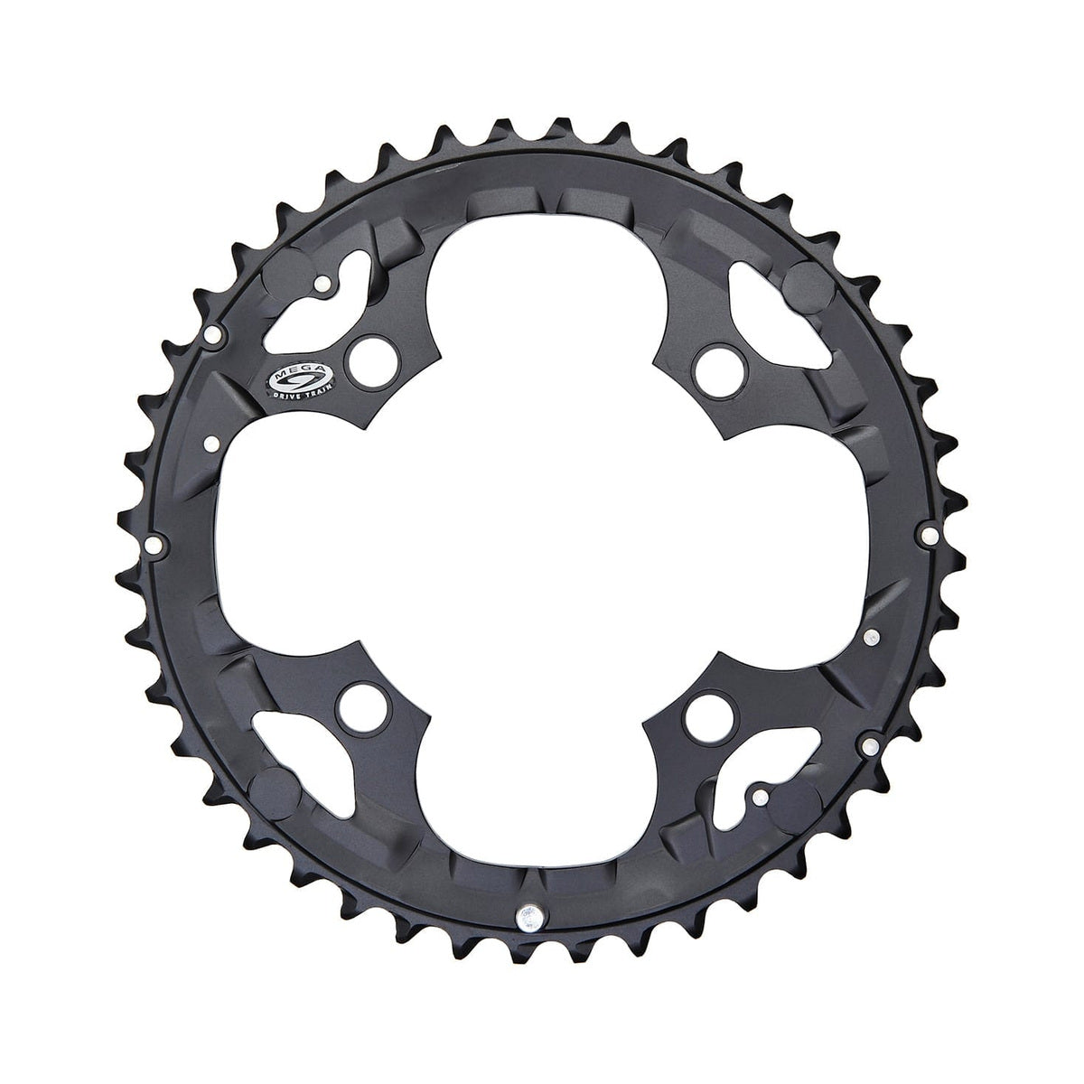 Plateau Extérieur SHIMANO DEORE M590 9V 4 Trous 104mm Noir — vue du plateau sur fond blanc